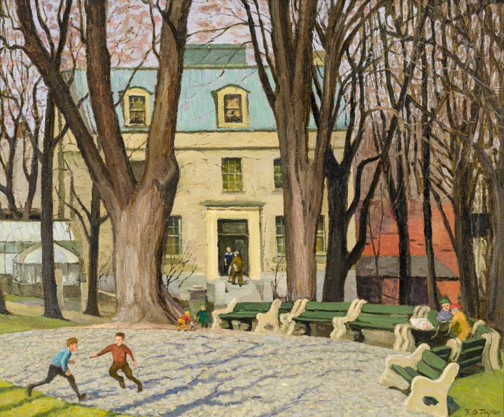 Frederick B. Taylor In Percy Walters Park (between Simpson and Redpath Streets, below Pine Avenue, Montreal, 1950 (April) Oil on masonite 20 x 24 in 50.8 x 61 cm This work is included in the Frederick B. Taylor Inventory of Alan Klinkhoff Gallery, Inventory No. 1163.
