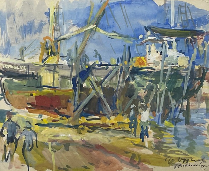Joseph Oppenheimer Untitled Shipbuilding, 1955 Watercolour 13 3/8 x 16 1/8 in 34 x 41 cm