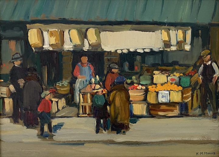 Kathleen M. Morris Fruit Shop, By-Ward Market, Ottawa, 1922-1929 Oil on panel 11 x 14 1/2 in 27.9 x 36.8 cm