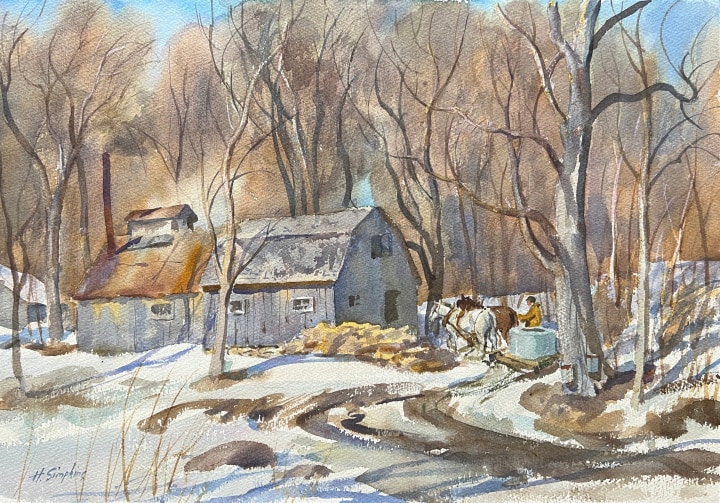 Henry J. Simpkins Bringing in the Sap Watercolour 14 1/8 x 20 1/8 in 36 x 51 cm
