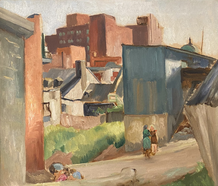 Louis Muhlstock In The Lane, Montreal, 1940 (circa) Oil on canvas 18 x 21 in 45.7 x 53.3 cm