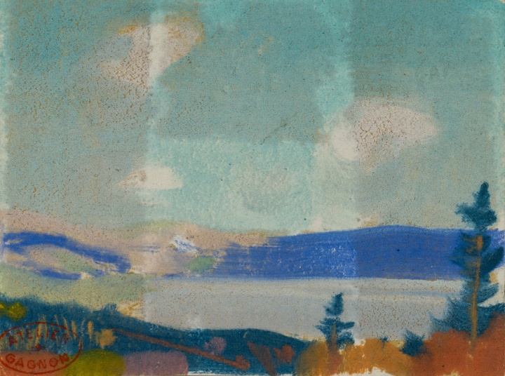 Clarence A. Gagnon Lake in Laurentide Park Monotype 2 x 2 3/4 in 5.1 x 7 cm
