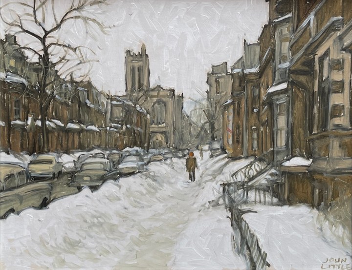John Little Bishop Street in Better Days, 2004 Oil on canvas 8 1/8 x 10 1/8 in 20.5 x 25.5 cm