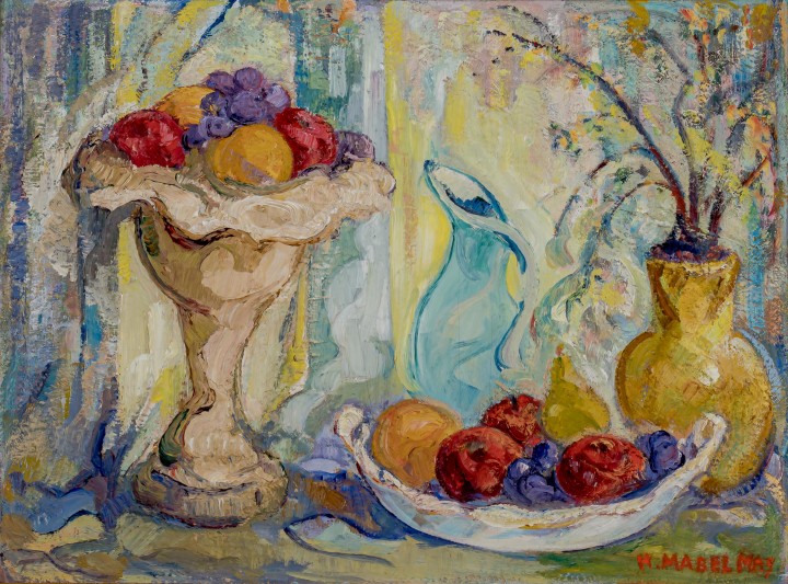 H. Mabel May Still Life with Fruit Oil on board 17 x 23 in 43.2 x 58.4 cm