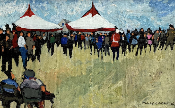 Molly Lamb Bobak The Celebration (Princess Patricia’s Canadian Light Infantry), 1989 Oil on canvas board 7 x 11 in 17.8 x 27.9 cm