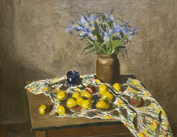 Goodridge Roberts Still Life of Lemons and Irises, 1953 (January) Oil on masonite 24 x 32 in 61 x 81.3 cm