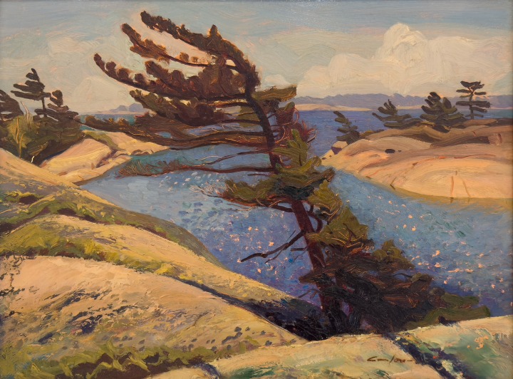 Charles Comfort The Varley Tree (Westwind Island, Monument Channel, Georgian Bay), 1963 Oil on board 12 x 16 in 30.5 x 40.6 cm