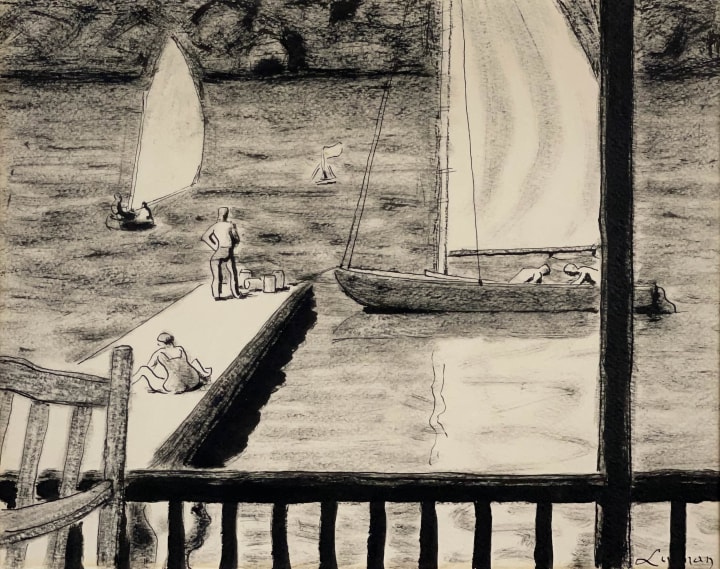 John Lyman Study for The Yacht Club, North Hatley, 1948 (circa) Ink on paper 10 x 12 1/4 in 25.4 x 31.1 cm
