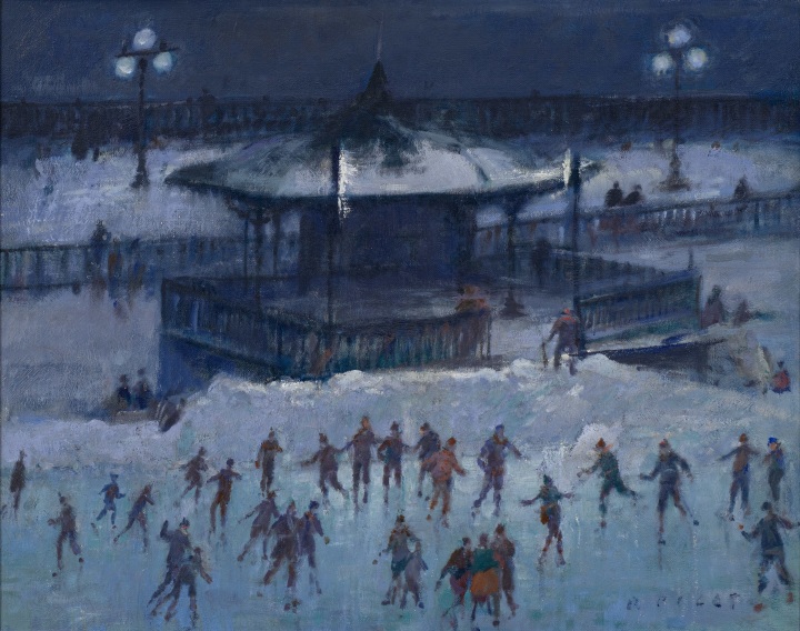 Robert Pilot Night Skating, Québec City, 1966 Oil on canvas 22 x 28 1/4 in 56 x 71.8 cm