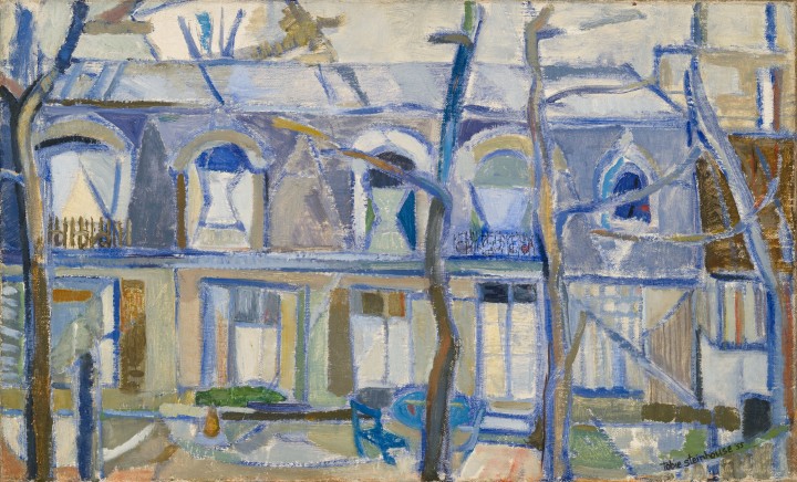 Tobie Steinhouse Courtyard in Paris at Montparnasse, 1955 Oil on canvas 12 3/4 x 21 5/8 in 32.4 x 55 cm