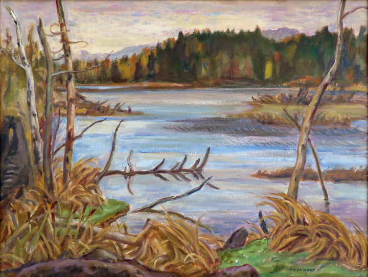A.Y. Jackson Beaver Lake, Ontario, 1955 (circa) Oil on canvas - Huile sur toile 25 x 33 in 63.5 x 83.8 cm