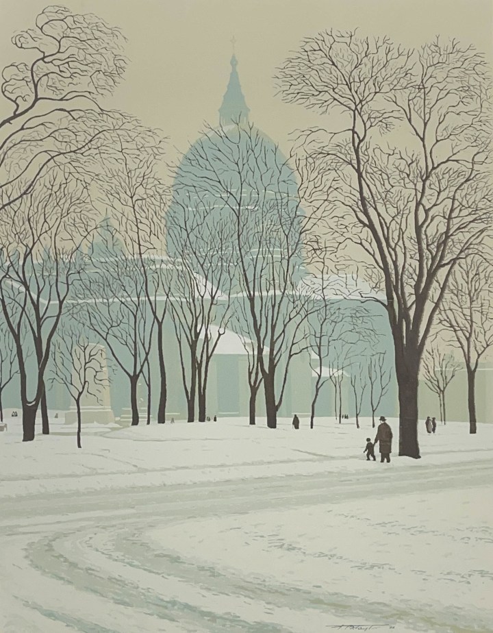 Frederick B. Taylor St. James Cathedral, Mtl., Winter (Blue), 1956 (July) Serigraph 19 7/8 x 14 in 50.5 x 35.6 cm From an edition of 100 proofs.