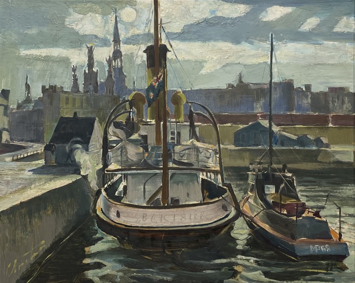 Albert Cloutier Port of Montreal Oil on board 17 3/4 x 21 5/8 in 45 x 55 cm