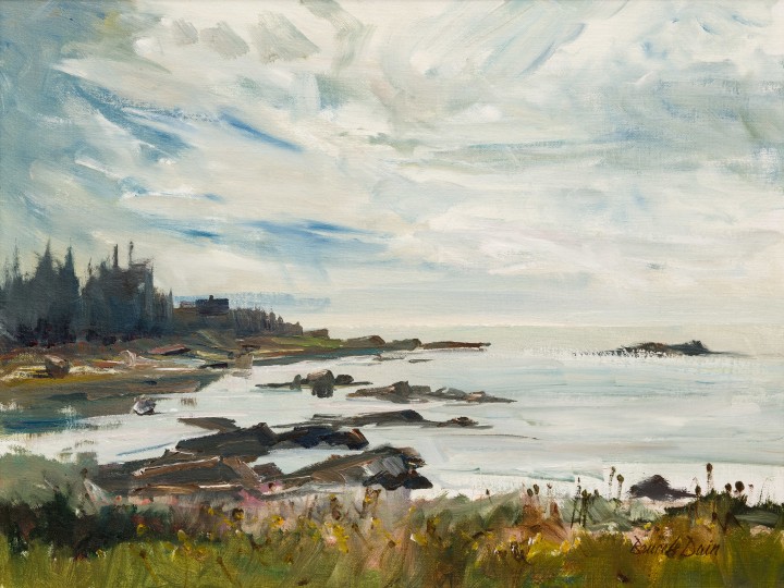 Bruce LeDain From Lighthouse Point Looking West, Metis, Que., 1988 Oil on masonite 18 x 24 in 45.7 x 61 cm