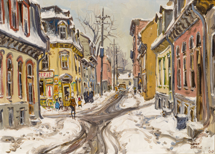 John Little Ste Gabriel St at corner of Rue des Zouaves Quebec, 1960 Oil on canvas 20 x 28 in 50.8 x 71.1 cm