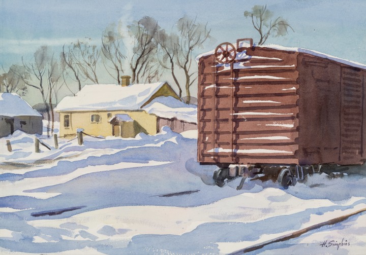 Henry J. Simpkins Rail to Thunder Bay - Chemin de fer vers Thunder Bay Watercolour - Aquarelle 14 x 20 1/8 in 35.7 x 51 cm