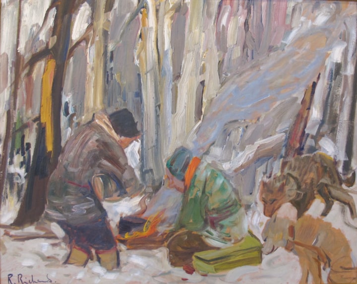 Trappers and dogs, oil on canvas, 24 x 30