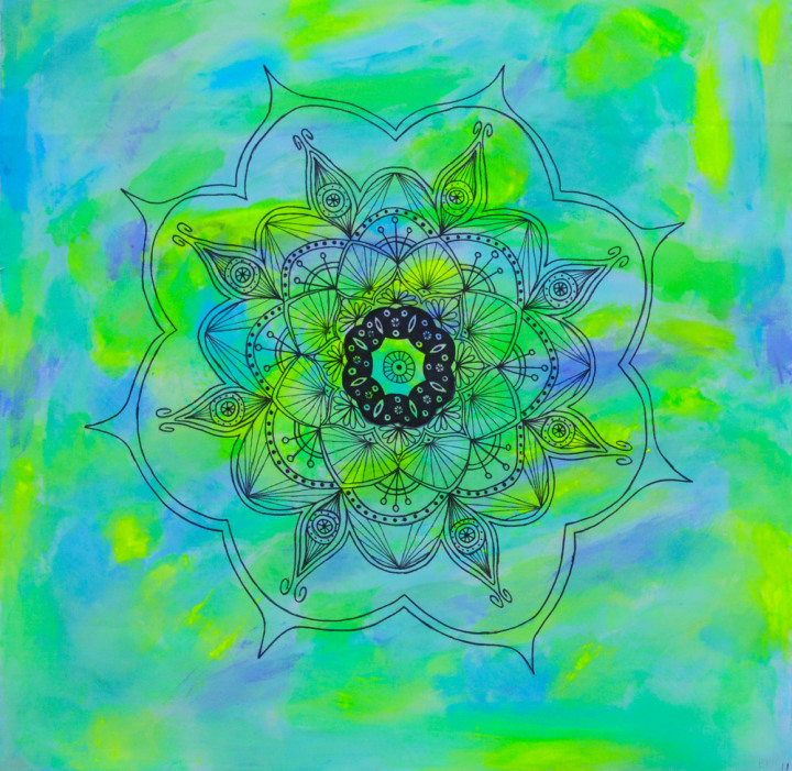 Alyssa Obrand, Lotus on Water, ink & tempera on linen