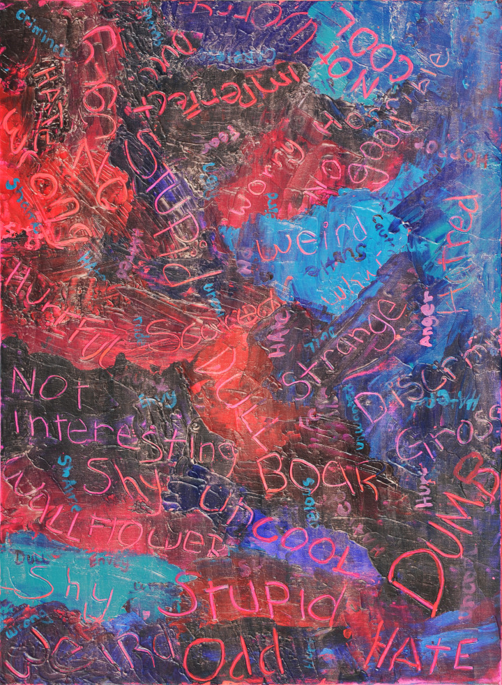 Emma Harries, Words 2, acrylic on canvasboard, 11 x 14