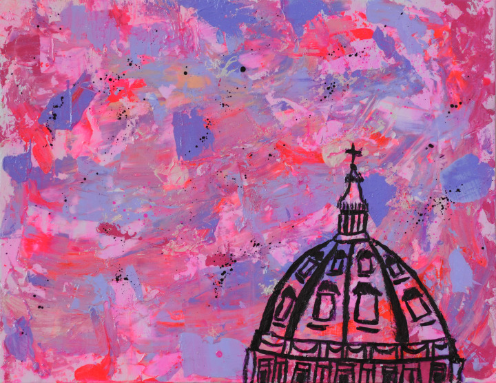 Dome in Sunset, acrylic on canvasboard, 11 x 14