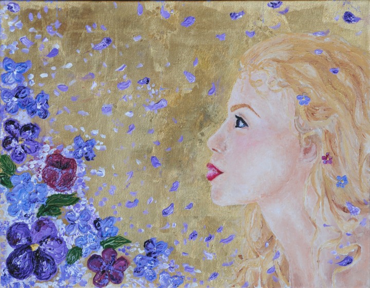 Bradley Shepherd, Klemt Lady, gold leaf and acrylic on canvas, 11 x 18