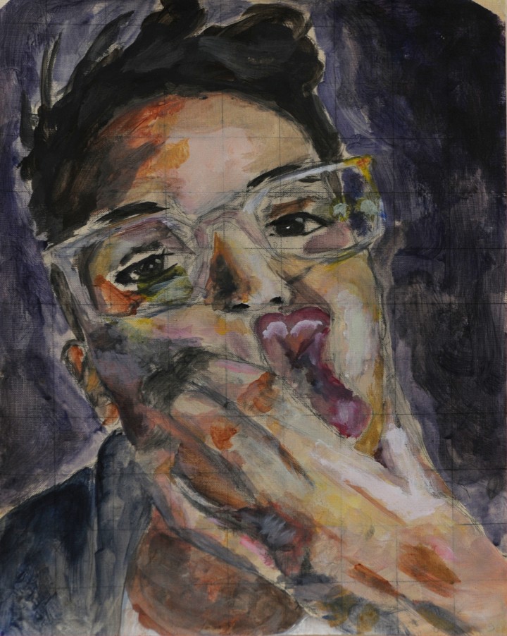 Farid Djamalov, Self Portrait 2, acrylic on canvas paper, 2 x 16