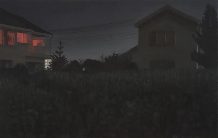 Danny Markey  Buildings at Night in Gyotuku, 1992  Oil on canvas  71 x 11.5 cm