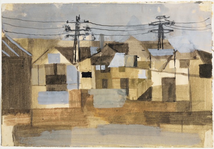 Keith Vaughan  Houses with Telegraph Poles, 1952  Gouache and ink on paper  12 x 18 cm