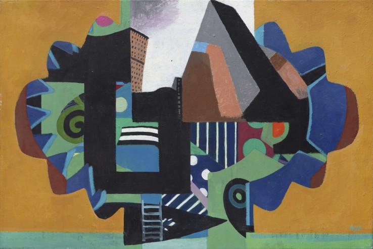 Eileen Agar RA  Cityscape, 1983  Oil on canvas  51 x 76 cm  Signed lower right; titled and dated verso