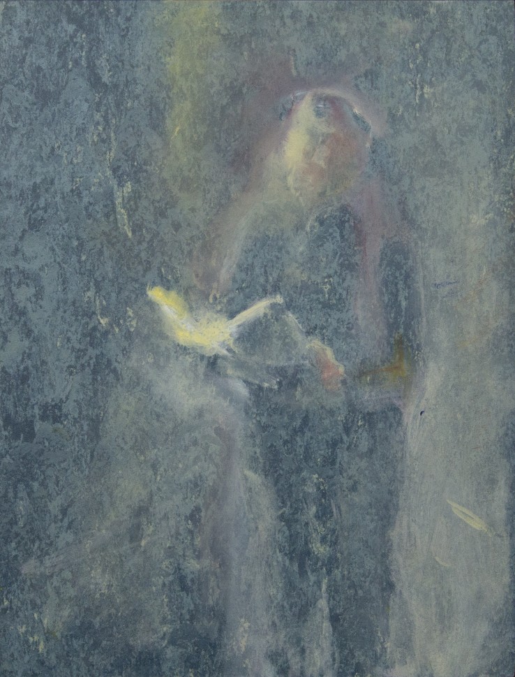 Susannah Fiennes  Singing, in blue, 2018  Oil on lino  25 x 19 cm
