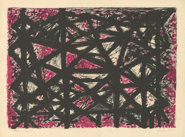 William Gear RA  Structure, Black and Purple , 1949  Signed, dated, and inscribed 'Epreuve d'artiste' lower left  Lithograph  41 x 57 cm