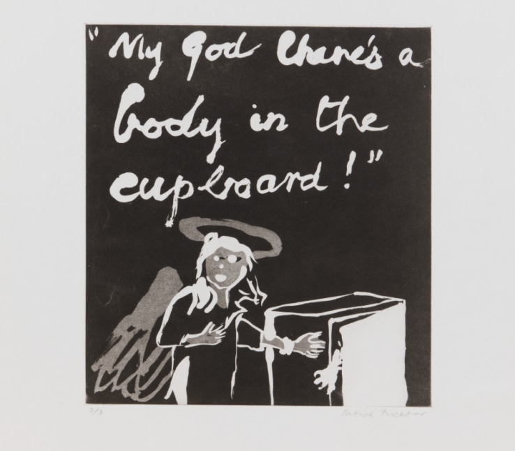 Patrick Procktor RA  "My god there's a body in the cupboard!", 1977  Aquatint  29.5 x 27 cm (image)  Edition of 3