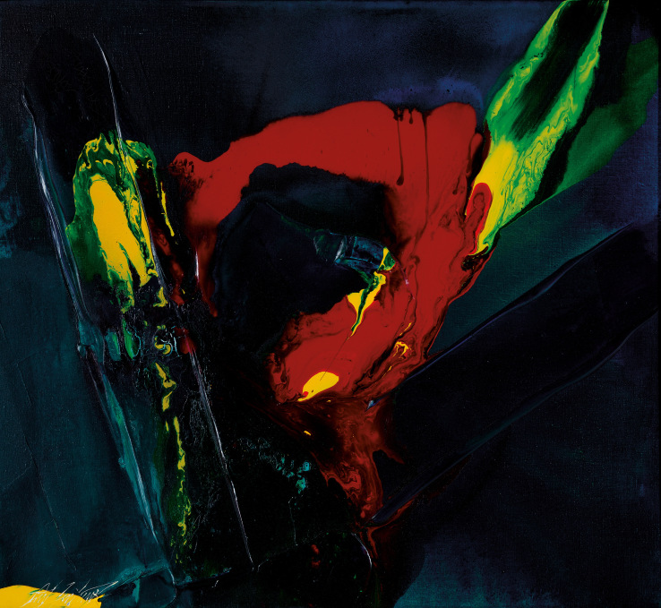 Paul Jenkins Phenomena Oracle Indigo 1995 Acrylic on canvas 91.5 x 101 cm © 2014 estate of Paul Jenkins