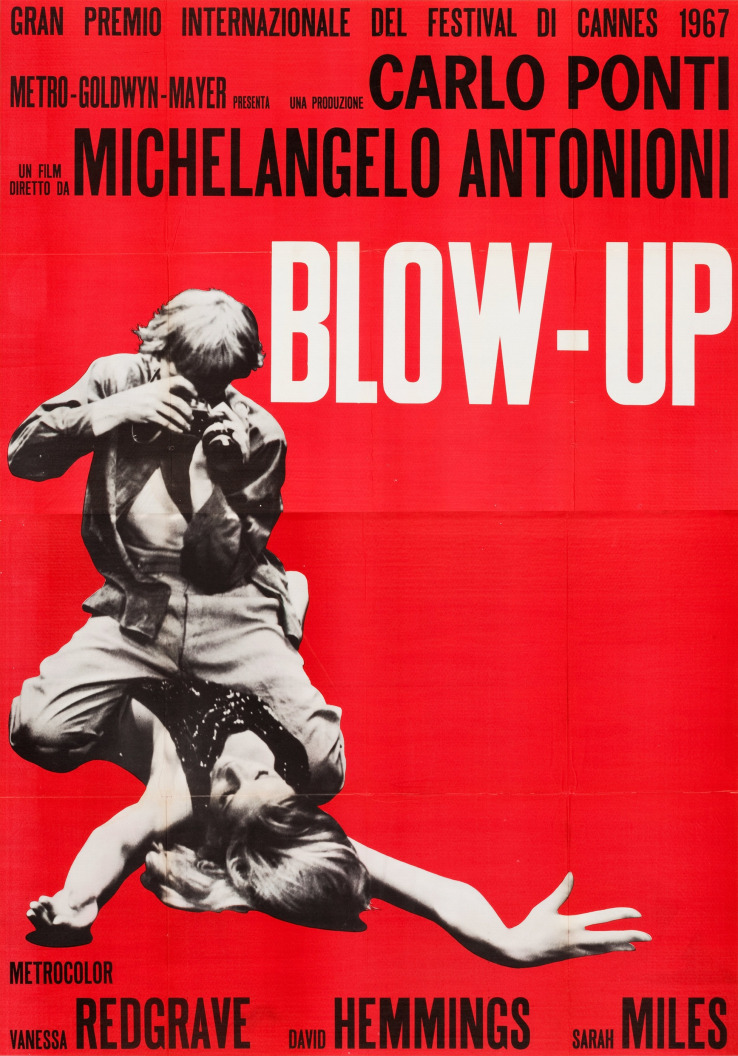 Film poster for Blow-Up, which features the paintings of Peter Sedgley