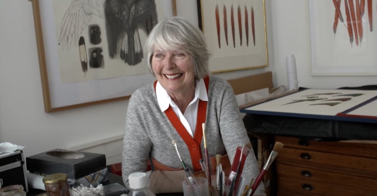 Elizabeth Butterworth discussing her artistic process when painting feathers