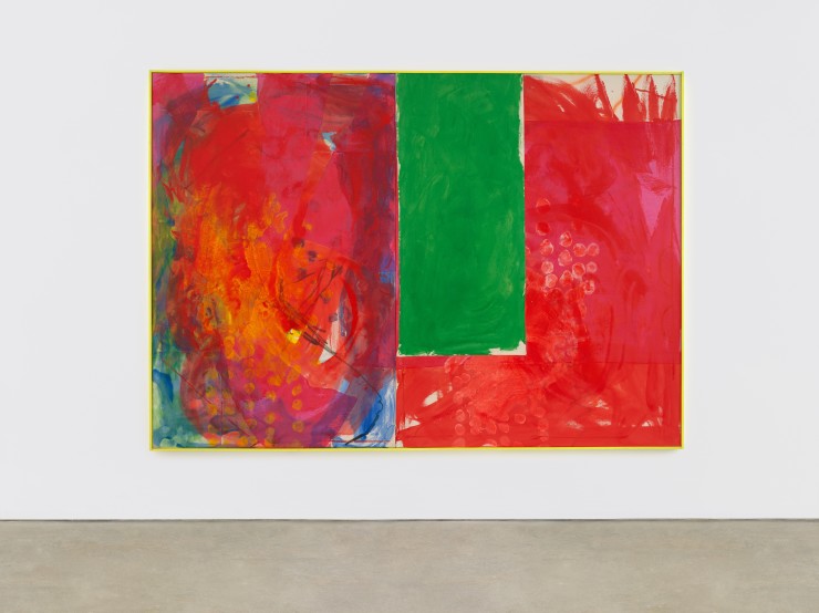 FANTASY FOR A SUNDAY, 2021 pigment, acrylic medium, coloured cotton, oil stick and air brush on canvas in artist's frame 170 × 240 cm (67 × 94½ in)