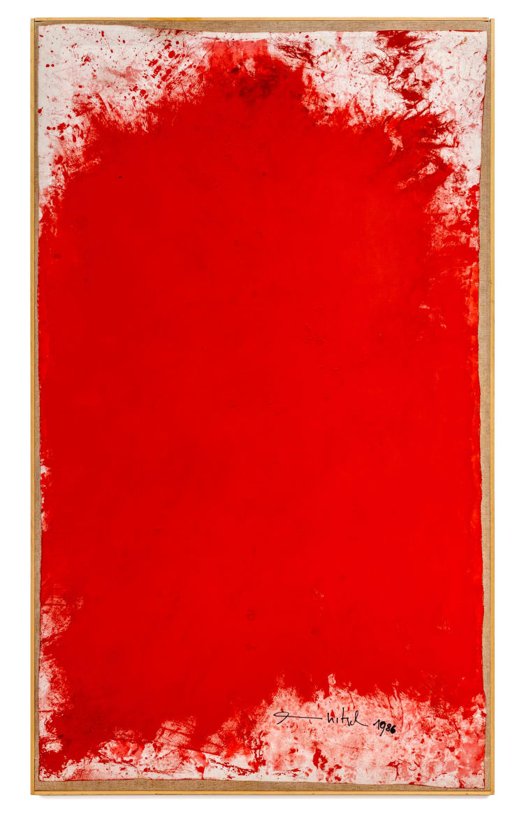 Hermann Nitsch, 18.malaktion, 1986, 192x114cm, mixed media on canvas, Napoli Studio Morra. Courtesy ABC-ARTE & Fondazione Morra