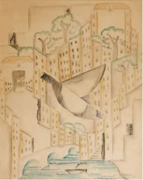 Léopold Survage, Man and Bird in the Town, 1915
