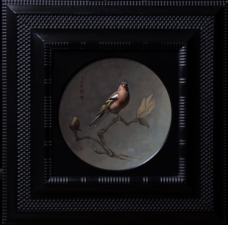 Sarah Margaret Gibson, Chaffinch with Lotus Blossoms, 2025