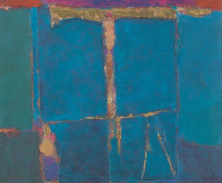 Umi Dachlan, Turquoise Plain with Gold Leaves, 1993