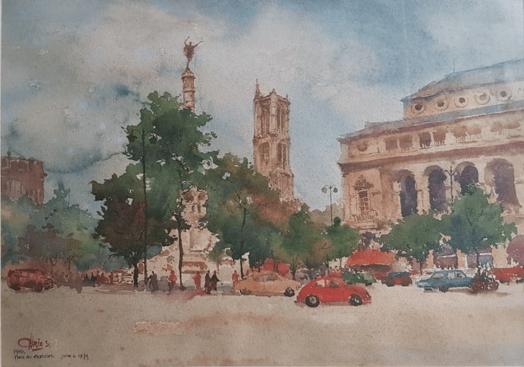 Chris Suharso, Place du Chatelet in Paris, 1974