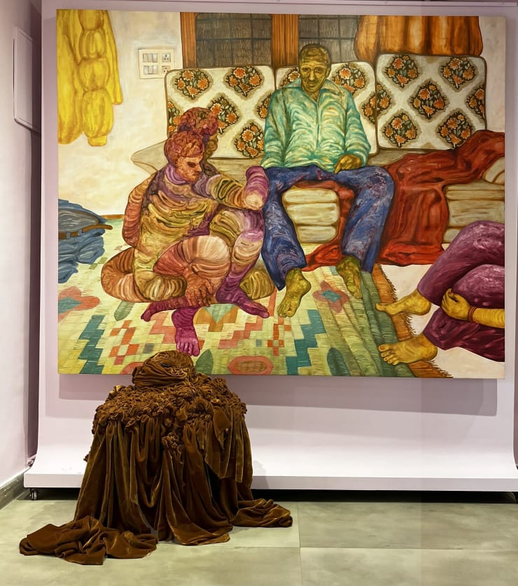 Deepak Dhiman Outcome-ing / shredded skin 2025 , 2025 Velvet sculpture Not available