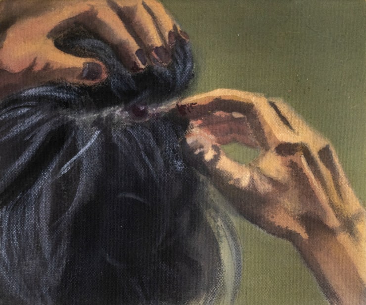 Khushbu Baria Scratching Until It Bleeds, 2025 Acrylic on Canvas 10.5 x 11 in