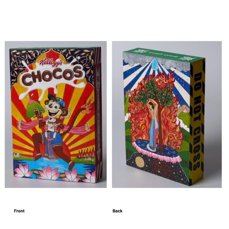 Riya Chandiramani Riya Chandiramani Man’s World, Woman’s Earth, 2024 Acrylic, Gouache and Gold Pigment on Wood 19 x 28.5 x 5.7 in