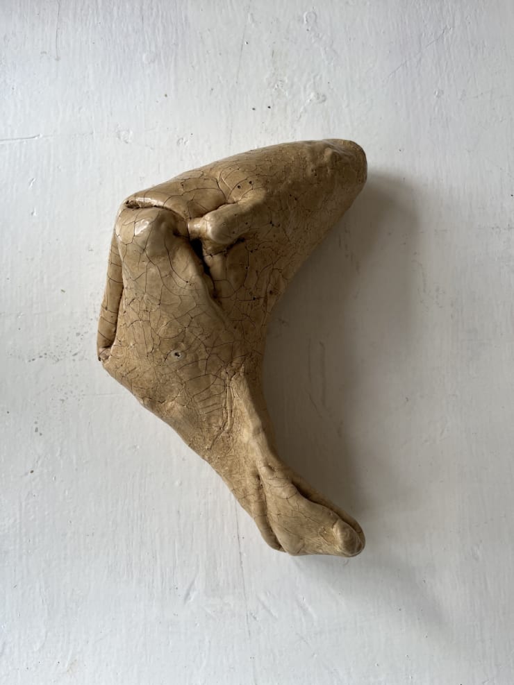 Mahen Perera Fragment X, 2025 Discarded fabric, tea stain, adhesive, emulsion paint 7 x 9 x 4 inches | 385 gms,