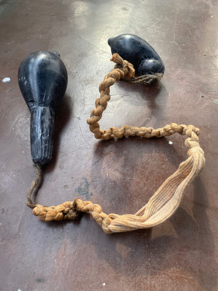 Mahen Perera Memory II, 2025 Discarded fabric, tea stain, adhesive, cement sea sand, ash, black polish Size variable | 600 gms,