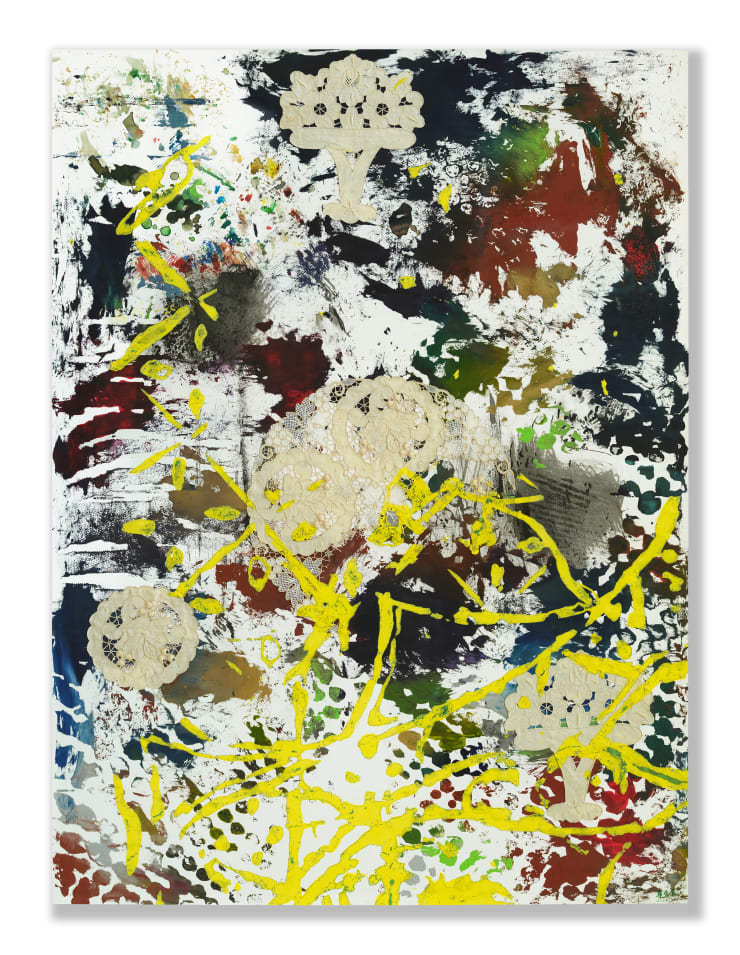 This is an artwork on which artist Bi Rongrong uses different materials to create her patterns.