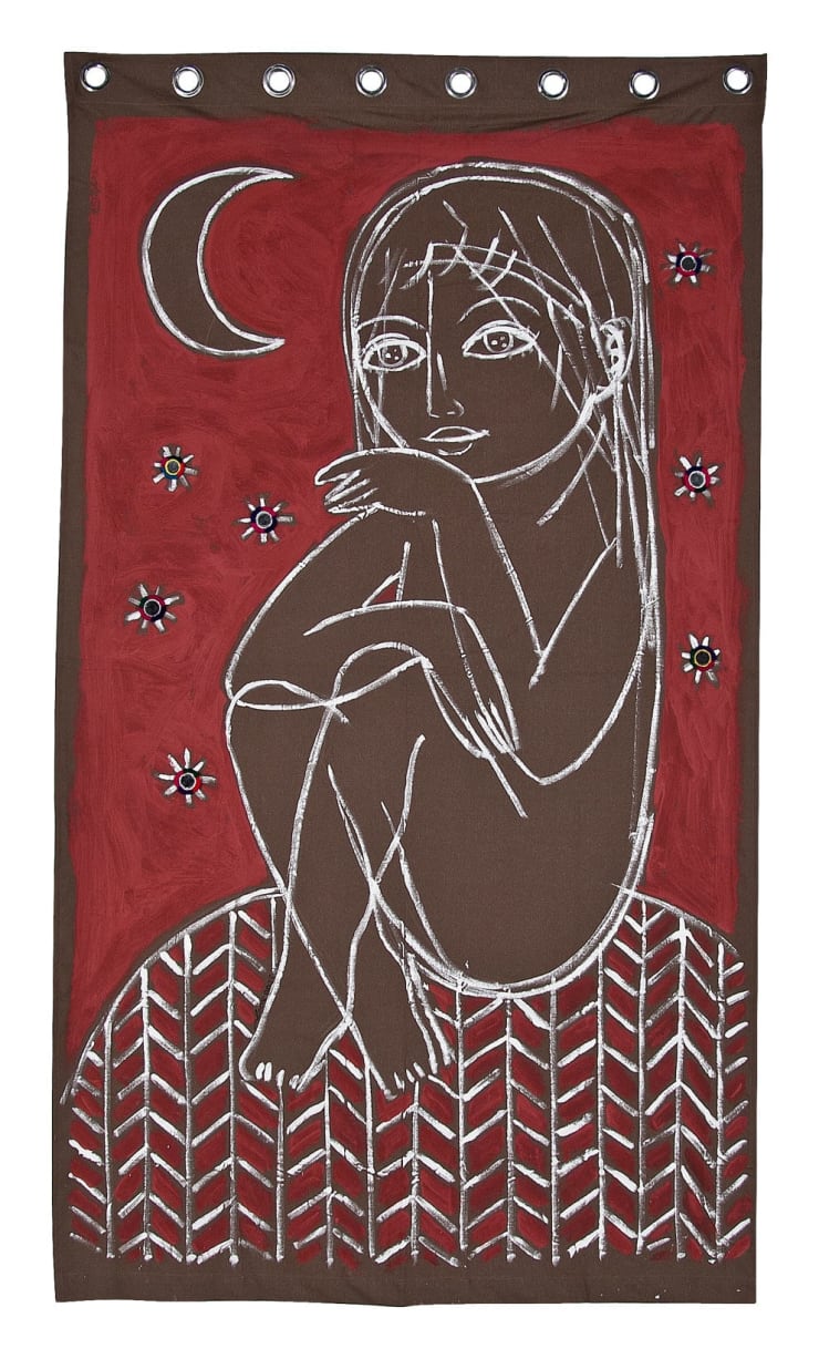 Mu'allaqat series, 2016 Mixed media on curtain 237 x 135 cm