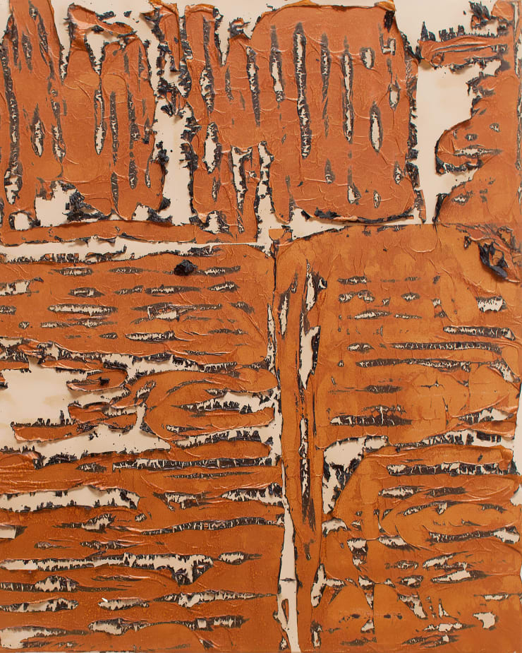 Untitled from Filigrane Transparency series, 2017 Burnt paper and acrylic on canvas 80 x 100 cm