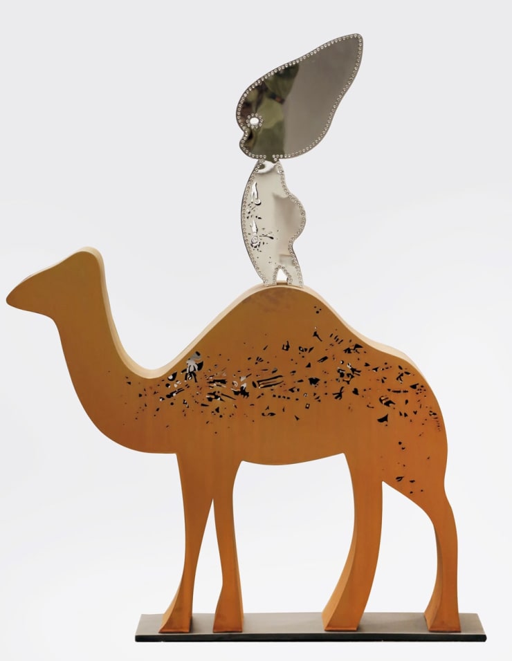 Baby Phenician on a Camel, 2014 Stainless Steel Super Shiny Finish and Corten Steel Edition of 3 171 x 166 x 27 cm